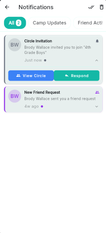 Notifications screen showing a Circle Invitation notification